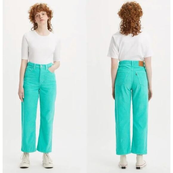 Levi's Premium Ribcage Straight Ankle Corduroy Pants Electric Green Size 32 - Picture 1 of 13